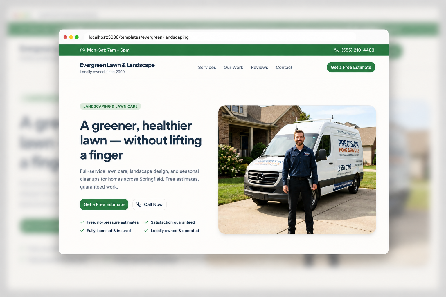 Evergreen Landscaping website homepage